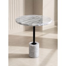 Zekmar Home Stone Doğal Gri Mermer Siyah Metal Yan Sehpa | Modern Minimal Tasarım