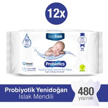 Deep Fresh Probiyotik Doğal Yenidoğan Islak Mendil 12 x 40 Yaprak Kokusuz Hassas Temizlik