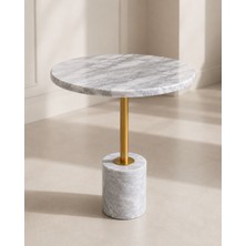 Zekmar Home Stone Doğal Gri Mermer Yan Sehpa – Gold Metal Ayaklı Modern Tasarım