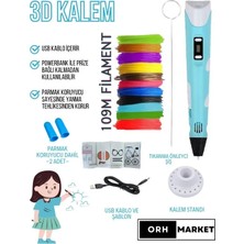 ORH MARKET - 3D Kalem USB Kablolu Üç Boyutlu Yazıcı Kalem Printer-Mavi (Çok Renkli -109METRE-)