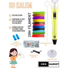 ORH MARKET 3D Kalem USB Kablolu Üç Boyutlu Yazıcı Kalem Printer-Sarı (Çok Renkli Filament -59METRE-)