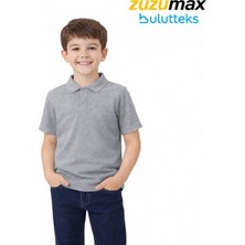 Bulut Teks FYN Gri Okul Tişörtü Unisex Kısa Kollu Polo Yaka Pamuklu Düz Renk