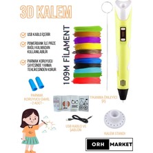 ORH MARKET 3D Kalem USB Kablolu Üç Boyutlu Yazıcı Kalem Printer-Sarı (Çok Renkli Filament -109METRE-)