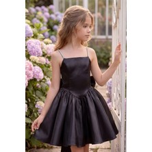 Butik Happy Kids  Kız Çocuk Abiye  Siyah Monoray Parlak Kumaş Taş Askılı Fiyonklu  Kalarık Prenses Abiye Elbise 9-12 Yaş Mezuniyet Düğün Davet Elbisesi