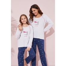 Siyah İnci Gri Baskılı Pamuklu Örme Pijama Takım 24241111