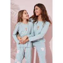 Siyah İnci Yeşil Nakışlı Pamuklu Örme Pijama Takım 24241067