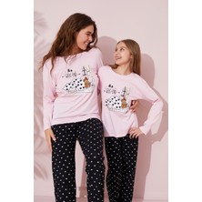 Siyah İnci Pembe Baskılı Pamuklu Örme Pijama Takım 24241101