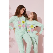 Siyah İnci Yeşil Baskılı Pamuklu Örme Pijama Takım 24241088