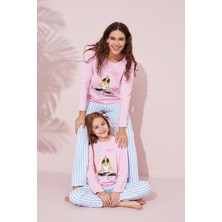 Siyah İnci Pembe Baskılı Pamuklu Örme Pijama Takım 24241086