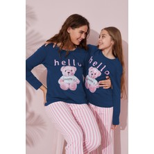 Siyah İnci Indigo Baskılı Pamuklu Örme Pijama Takım 24241116