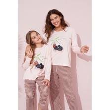 Siyah İnci Somon Baskılı Pamuklu Örme Pijama Takım 24241073