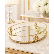 Sleep Nova Gold Üzüm Motifli Aynalı Oval Dekoratif Tepsi Lüks Sunum Tepsisi