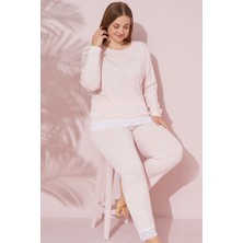 Siyah İnci Somon Dantel Detaylı Pamuklu Curve Büyük Beden Battal Boy Örme Pijama Takım 24240696