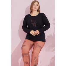 Siyah İnci Siyah Çokrenkli Pamuklu Curve Büyük Beden Battal Boy Örme Pijama TAKIM24240740