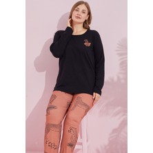Siyah İnci Siyah Çokrenkli Pamuklu Curve Büyük Beden Battal Boy Örme Pijama TAKIM24240734