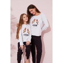 Siyah İnci Gri Baskılı Pamuklu Örme Pijama Takım 24241062