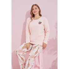 Siyah İnci Somon Çokrenkli Pamuklu Curve Büyük Beden Battal Boy Örme Pijama TAKIM24240729