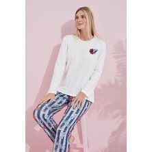 Siyah İnci Ekru Çokrenkli Pamuklu Örme Pijama Takım 24240181