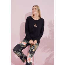 Siyah İnci Siyah Çokrenkli Pamuklu Örme Pijama Takım 24240176
