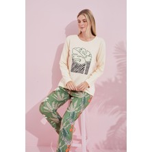 Siyah İnci Krem Çokrenkli Pamuklu Örme Pijama Takım 24240175