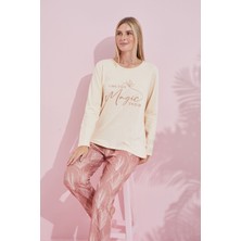 Siyah İnci Krem Çokrenkli Pamuklu Örme Pijama Takım 24240184