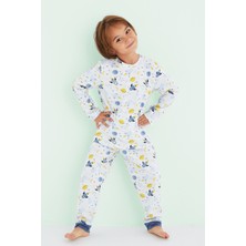 Siyah İnci Erkek Çocuk Beyaz Renkli Desenli Pamuklu Pijama Takım 24225803