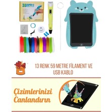 Solinpatech SARI 3D Pen Üç Boyutlu Yazıcı Kalem ve Grafik Yazı Tableti Set (59 Metre Filament USB KABLO Dahil)