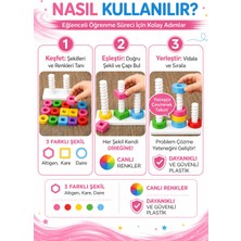 Lenda Shop Montessori Renkli Spiral Şekil Eşleştirme Oyuncağı 1+ Yaş, Ince Motor ve Zeka Gelişim Seti, 3'lü Eğitici Dönen Oyuncak Beyaz Taban