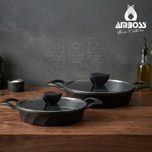 Amboss Astral 4 Parça Döküm Sahan Seti - Cam Kapaklı