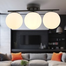 Apliqa Lumera 3'lü Beyaz Camlı Plafonyer Siyah Avize