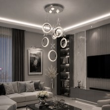 TT802-5+1-KR Tt Aydınlatma Akrilik Simit 6 Lı Ledli Krom Kaplama 3 Renk Modüllü Ledli Avize