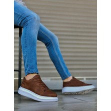 Beskar BA0548 Kalın Yüksek Taban Taba Beyaz Bağcıklı Spor Erkek Ayakkabı