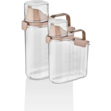 Vivart 1.8 ve 1.1 ml Hazneli Çok Amaçlı Sızdırmaz  Mama - Deterjanlık - Bakliyat Pirinç Saklama Kabı 2'li Set -Pembe