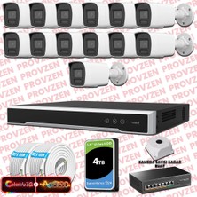 Provzen Hikvision 13 Kameralı 6mp Ip Colorvu 3.0 Güvenlik Sistemi Aı Insan Araç Algılama Çift Yönlü Ses ve Işıklı Alarm