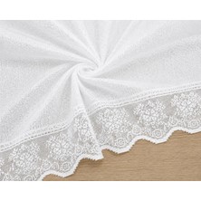 Lenda Shop 140X220 cm Ekru Masa Örtüsü Dantel Kenarlı Leke Tutmaz Silinebilir Şık Yemek Masası Örtüsü