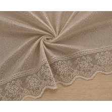 Lenda Shop 140X220 cm Ekru Masa Örtüsü Dantel Kenarlı Leke Tutmaz Silinebilir Şık Yemek Masası Örtüsü