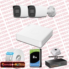 Provzen Hikvision 2 Kameralı 6mp Ip Colorvu 3.0 Güvenlik Sistemi Aı Insan Araç Algılama Çift Yönlü Ses ve Işıklı Alarm