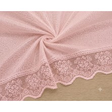 Lenda Shop 140X220 cm Ekru Masa Örtüsü Dantel Kenarlı Leke Tutmaz Silinebilir Şık Yemek Masası Örtüsü