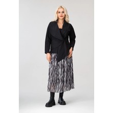 Bold & Young Kadın Siyah Beyaz Zebra Baskılı Astarlı Beli Lastikli Tül Etek