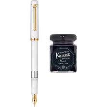 Wiz Design - Scrikss Pistonlu Beyaz Dolma Kalem + Kaweco 50 ml Siyah Şişe Mürekkep