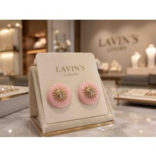 Lavin’s Luxury Gold Güneş Motifli Pudra Pembe Statement Küpe