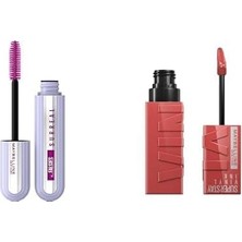 Falsies Surreal Maskara + Super Ink Uzun Süre Kalıcı Likit Parlak Ruj 15 Peachy