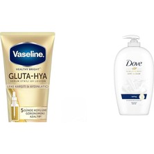 Gluta Hya Serum Etkili Uv Losyon Leke Karşıtı ve Aydınlarıcı 200 ml + Dove Nemlendirici Sıvı Sabun Caring 450 ml