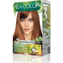 Sea Color Amonyaksız, Vegan, Doğal, Besleyici Kalıcı Saç BOYASI%100 Beyaz Kapama (1 Paket 2 x 50 ml Boya & Oksidan) (Karamel 8.73)