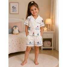 Montisu %100 Pamuklu , Penguen Desenli, Yumuşak , Kız Çocuk Pijama Takımı