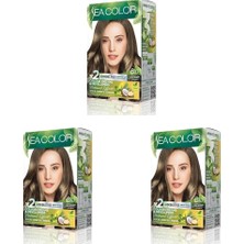 Sea Color Amonyaksız, Vegan, Doğal, Besleyici Kalıcı Saç BOYASI%100 Beyaz Kapama (1 Paket 2 x 50 ml Boya & Oksidan) (Açık Kumral 8.0) (3 Paketi)