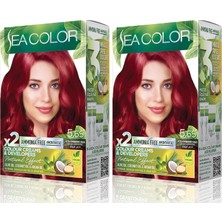 Sea Color Amonyaksız, Vegan, Doğal, Besleyici Kalıcı Saç BOYASI%100 Beyaz Kapama (1 Paket 2 x 50 ml Boya & Oksidan) (Çilek Kırmızısı 5.65) (2 Paketi)