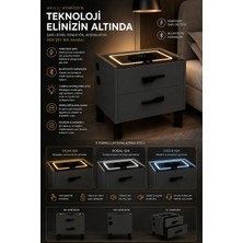 Decobox Diamond Antrasit Ledli Şarj Üniteli ve Bluetooth Hoparlörlü Komodin