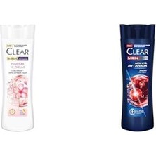 Clear Şampuan Yumuşak ve Parlak 350 ml X2 + Clear Men Şampuan Hızlı Stil 2'si 1 Arada Kolay Şekil Alan Saçlar 350 ml Mavi X2