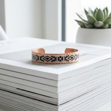 Erol Bakır Anadolu Kilim Desenli Saf Bakır Ayarlanabilir Kelepçe Bileklik Unisex El Yapımı